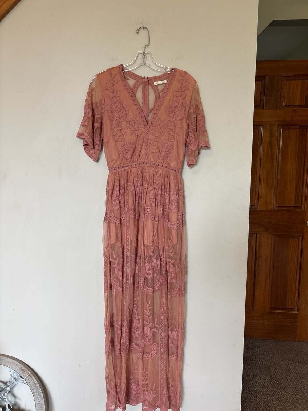 Honey Punch Floral Lace Sleeveless Maxi Romper Dress in Dusty Rose